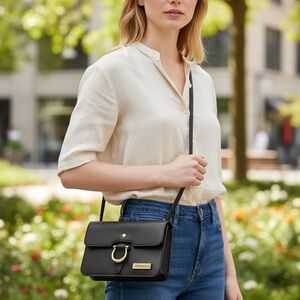 Tahari Silver greyish Pebbled Leather Crossbody with Gold Hardware